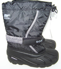 Sorel Flurry Boots Kids Sz 2 Black Removeable Lining Insulated Rubber Sole Rain