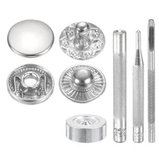 24Set 10mm Leather Snap Fastener Kit 2.72" Long W 4 Install Tools, Silver