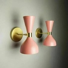 2 Bulb Pair Brass Italian Diabolo Wall Sconce Light Fixture 1950's Mid Century