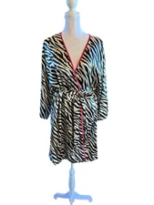 NEW Vintage Val Mode Lingerie Satin Polyester Size L Robe Zebra Black White Pink