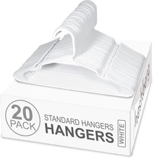 Heshberg Plastic Notched Clothes Hangers Standard Size (20, White)