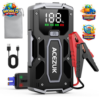 Starthilfe Powerbank 8000A 12V Autobatterie Booster für PKW SUV Motorrad 10L