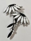 Vintage Juliana D&E Black White Milk Glass Rhinestone Daisy Flower Brooch