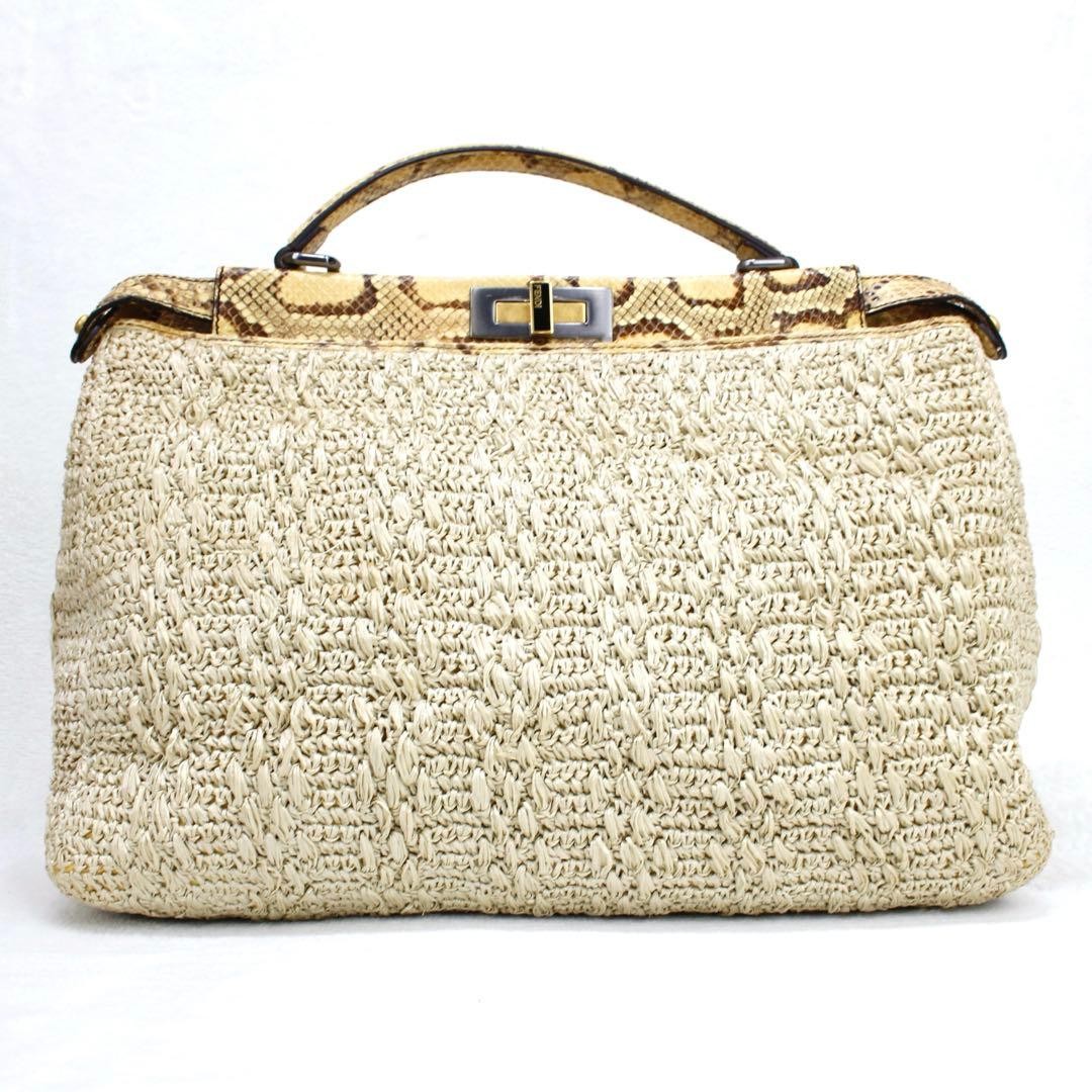 Fendi Peekaboo Straw Python Pattern Handbag 2way - image 3