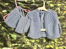 Hand Crocheted Blue Baby Sweater Set  Cardiga...