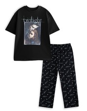 Twilight Black Logo Short Sleeve Long Leg Pyjama Set Womens