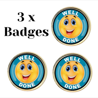 3 x Happy Face Well Done (BU02) Lapel Pin Badges