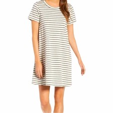 Madewell Small White Gray Stripes Shift Short Sleeves Crewneck Pullover Dress