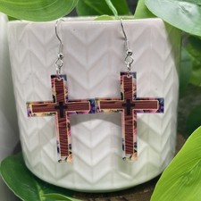 2 Silver-tone Acrylic Boho Cross Drop Dangle Earring Set New Free Ship B8221