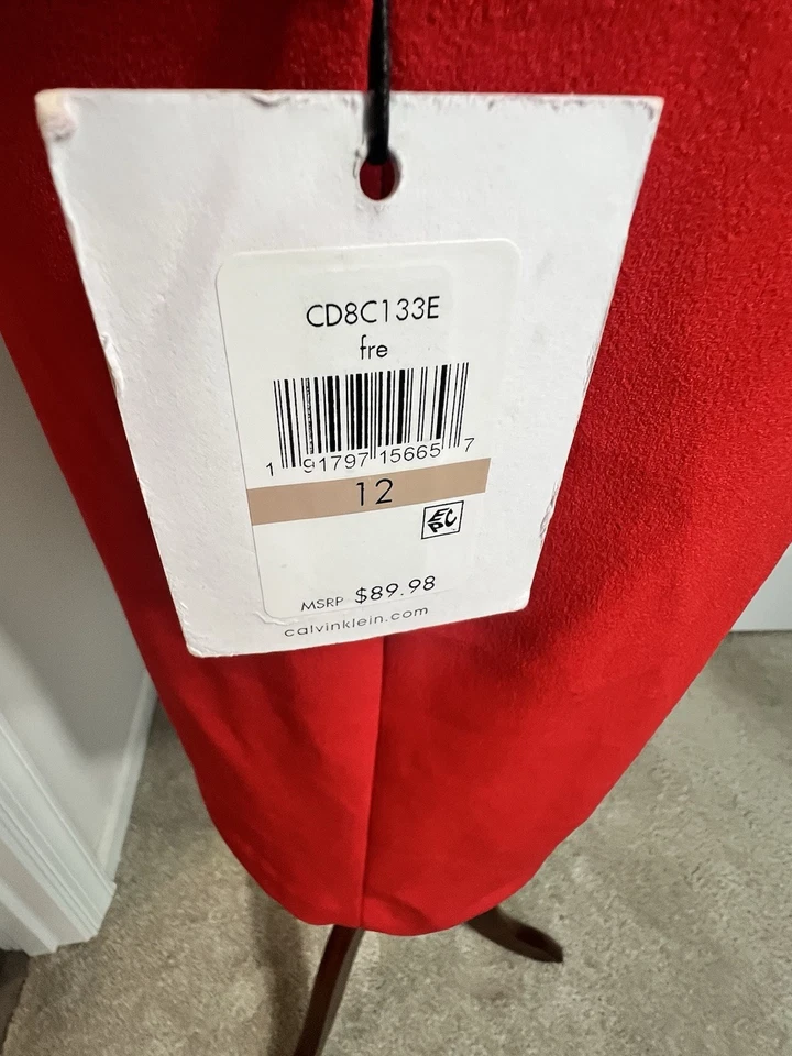 Vestido justo Calvin Klein vermelho manga sino comprimento do joelho feminino tamanho 12 - Imagem 4 de 4
