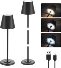 LED Cordless Table Lamp Rechargeable, 3-Height Adjustable, 2 PACKS, Black