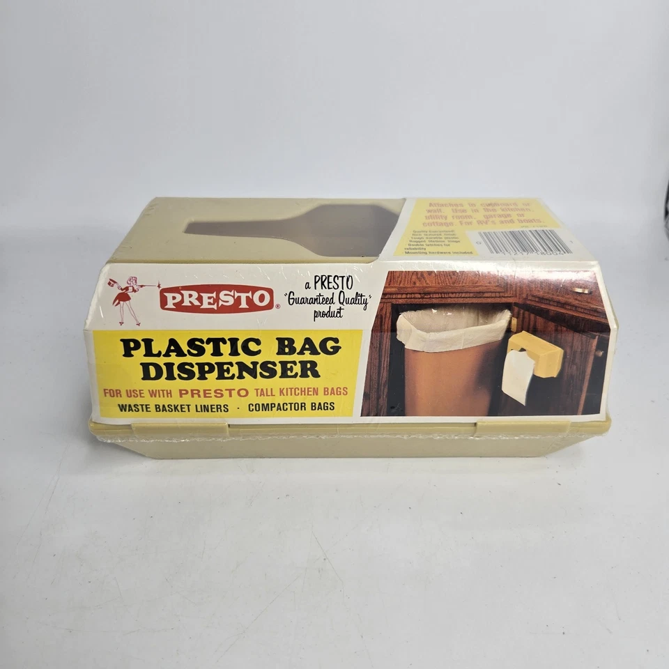 SACO PLÁSTICO PRESTO VINTAGE DISPENSADOR DE LATA DE LIXO NOS ANOS 1970 bege - Imagem 3 de 4