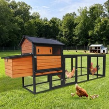 Large Brown Black Wooden Chicken Coop with Run Nesting Box