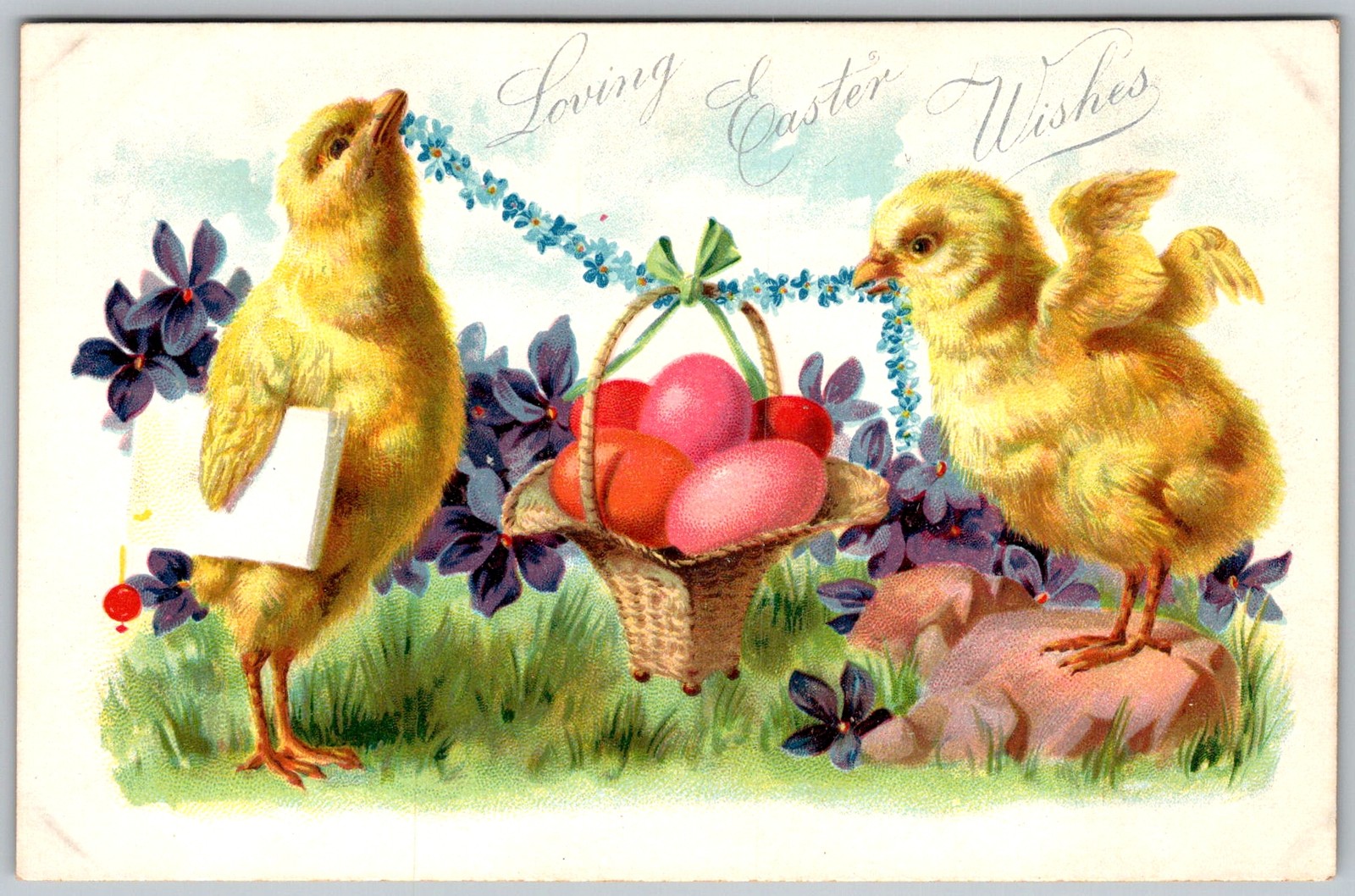 Antique Postcard Easter Chicks Basket Eggs 1910s