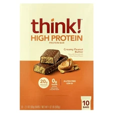High Protein Bars, Creamy Peanut Butter, 10 Bars, 2.1 oz (60 g) Each