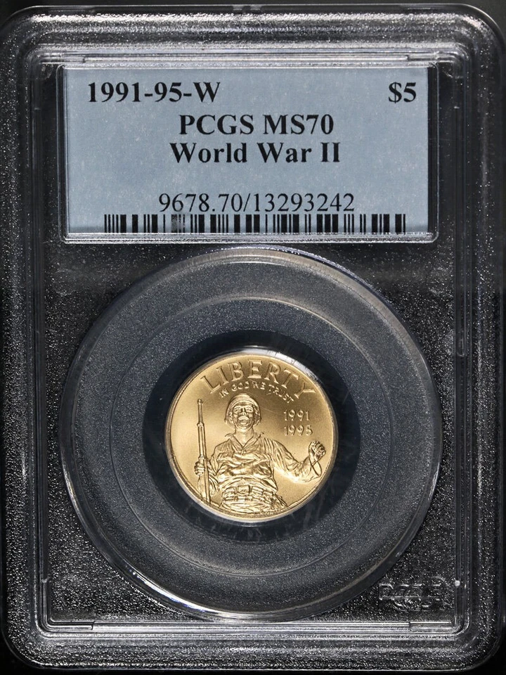 1991-1995-W World War II Commemorative Gold $5 PCGS MS70 Strong Strike - Image 3 of 4