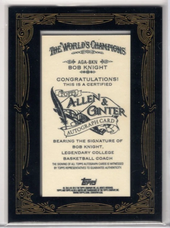 2012 Topps Allen & Ginter Basketball Bob Knight Autograph #AGA-BKN - Image 2 of 2