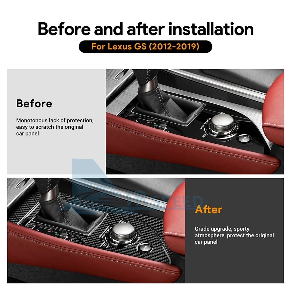 Cubierta de ajuste del panel de cambio de marchas fibra de carbono negra real para Lexus GS300 GS350 12-19 Foto 3 de 4