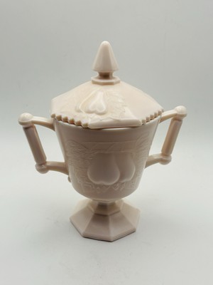 Jeannette Pink Milk Glass  Footed Sugar Bowl 4-1/2'' tall Era 1950's