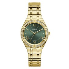 Reloj de cuarzo Guess Como para dama tono oro amarillo esfera verde - GW0033L8 NUEVO