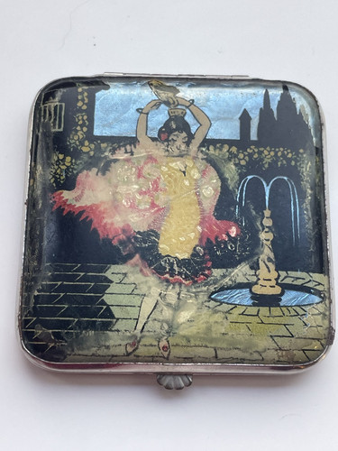 VINTAGE RETRO 1930’s POWDER COMPACT GWENDA FOIL SPANISH FLAMENCO DANCER 5.5cm - Picture 12 of 12