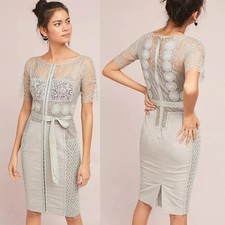 Byron Lars In Earnest Carissima Sheath Dress Gray / Taupe Lace SZ 8 US