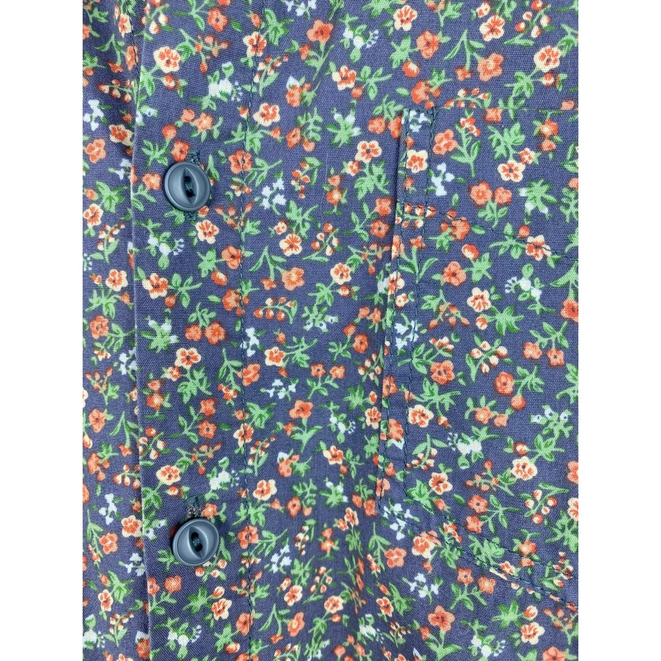 Native Youth Size M Gray Orange Ditsy Floral Short Sleeve Cotton Button Up Shirt - Image 4 of 4