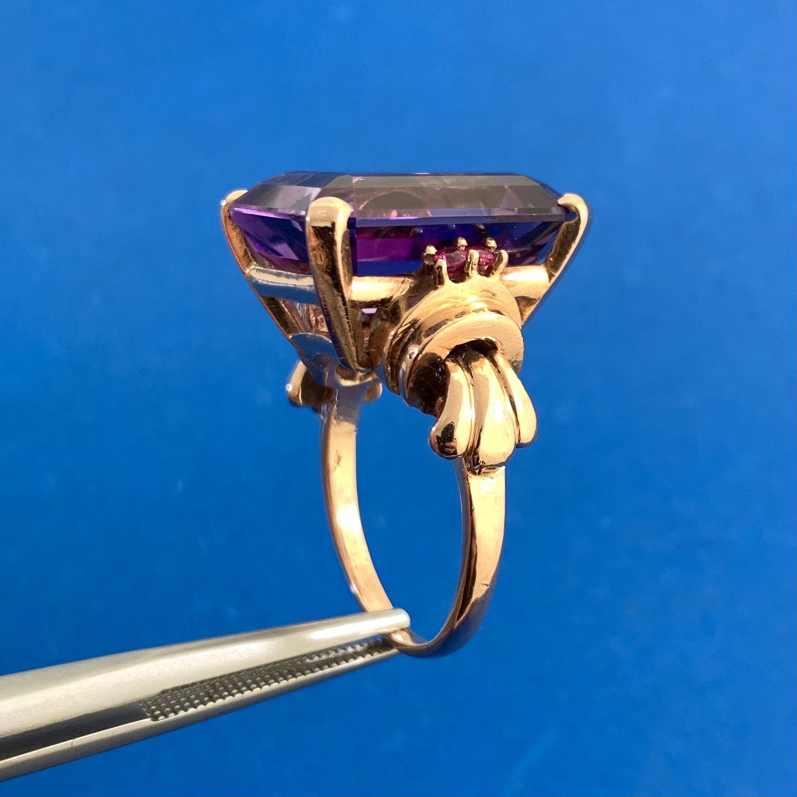 Estate Emerald Cut Amethyst Ruby Accents 14K Rose… - image 8