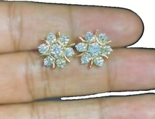 2Ct Round Cut Lab Created Diamond Flower Stud Earrings 14k Yellow Gold Plated.