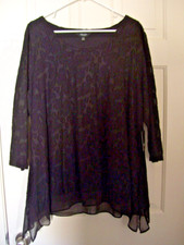 Simply Vera Vera Wang XXL Black 3/4 Sleeve Floral Jacquard Handkerchief Top  NWT