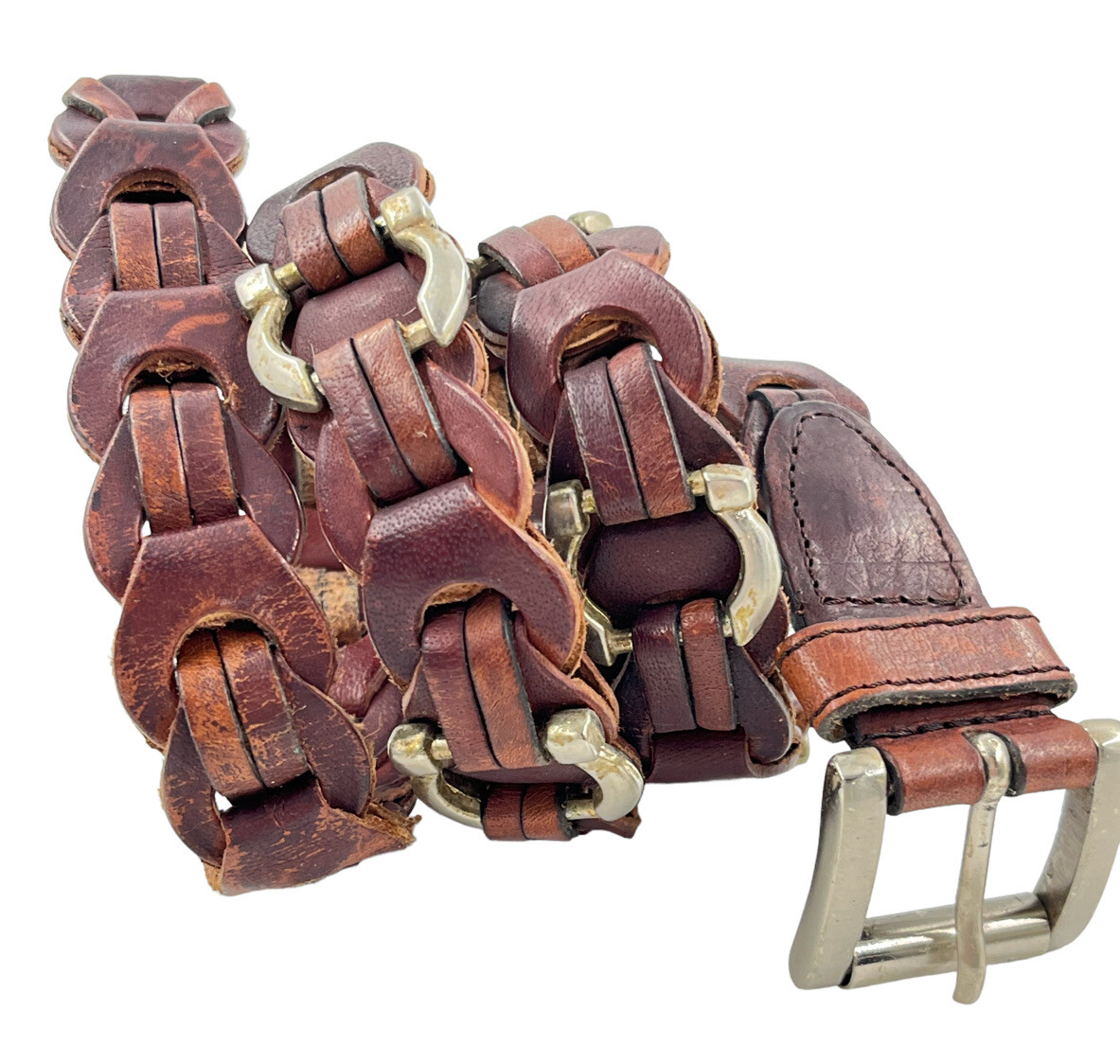 Amiee Lynn Brown Leather links Belt Silver tone Horseshoe 