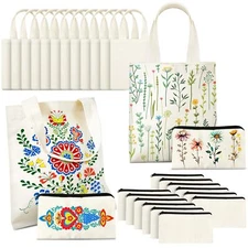 24 Pcs Mini Canvas Tote Bag Bulk Set Include 8.5 x 8" Small Canvas Bag Blanks...