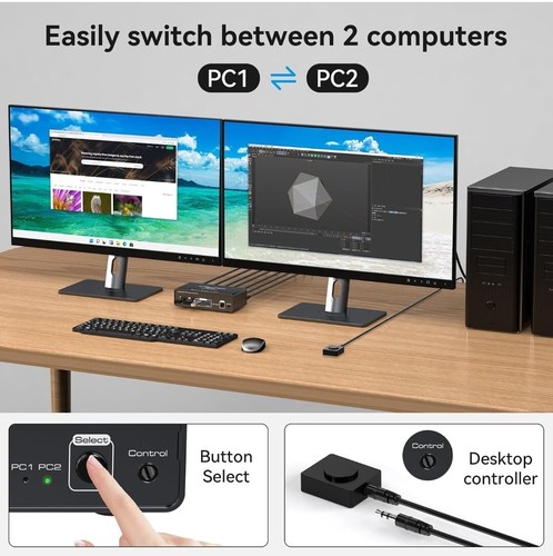 VEDINDUST 8K60Hz DisplayPort KVM Switch 2 Monitors 2 Computers 4K120Hz Aluminium - 第 6/7 張圖片