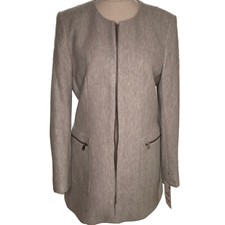 Women's Zara Basic Size Xl Beige Cotton Blend Herringbone Longline Jacket