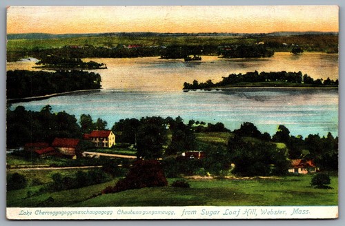 Postcard Webster MA c1910s Lake Chaubunagungamaug from Sugar Loaf Hill - Foto 1 di 2