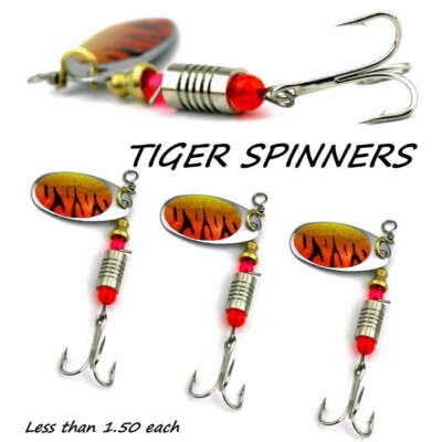 Tiger Barsch Forellen Angeln SPINNER 4 x Größe 2 Döbel Hecht 5 Gramm orange