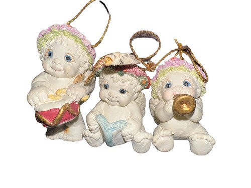Vintage DREAMSICLE Cherubs Christmas Ornaments Lot of 3