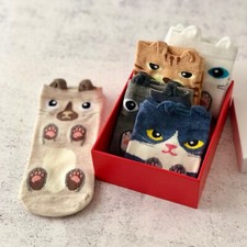 5 Pair Cute Cat Socks Set  Kawaii Style  Soft Cozy Socks  Gift Ready Box 1003