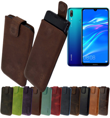 Huawei Y7 2019 Hülle Echt Leder Handy Case Kappe Tasche