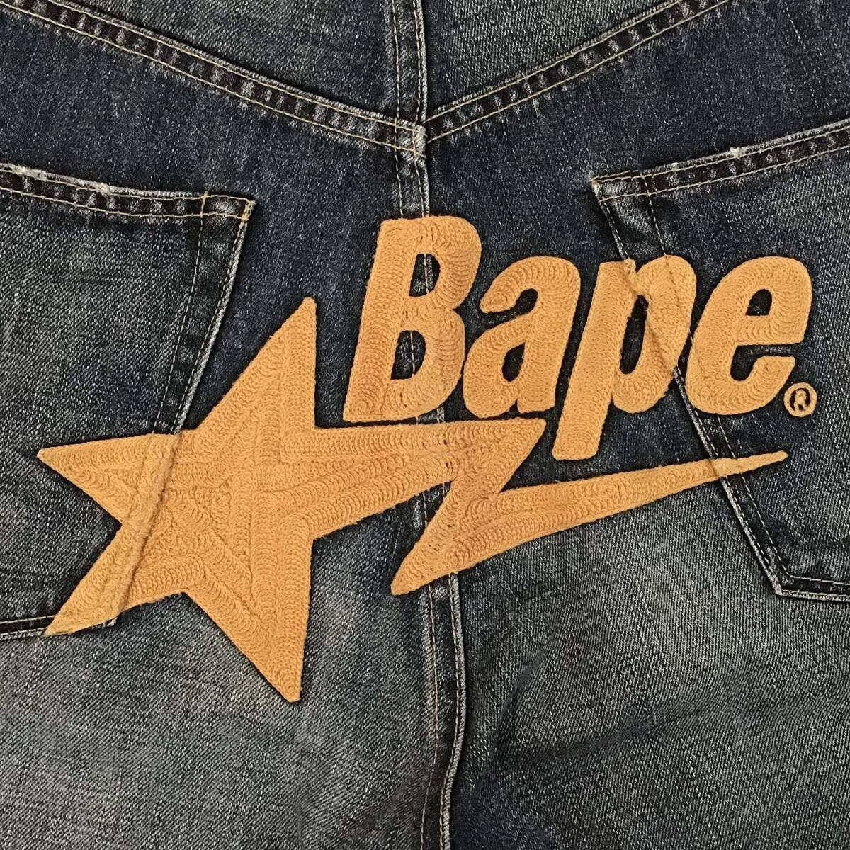 BAPE STA embroidered denim shorts a bathing ape star Size L | eBay