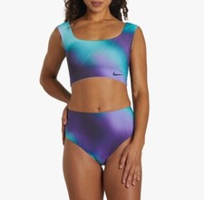 NIKE 2-Piece Reversible Aurora Cropped Top High Waist Cheeky Bottom NWT Swim Set