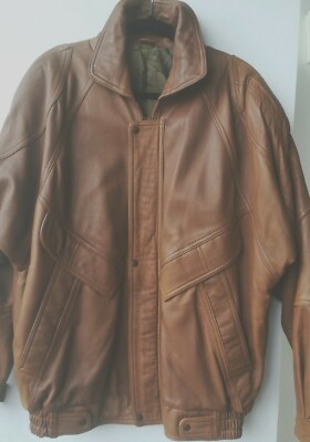 Herren Leder Knopf Vintage Original Typ Rind/Schaf Camel Gr.54 XL wie neu