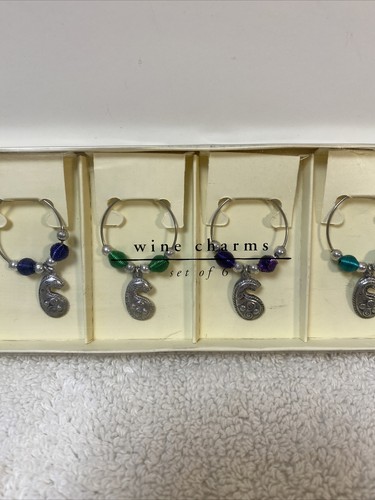 Pier 1 Imports Wine Glass Charms set of 6 colorful Wine Glass Drink Paisley - Picture 3 of 14