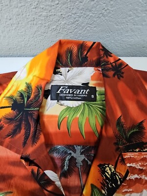 シャツ Vintage Favant Brand Men's Small Red Colorful Hawaiian Shirt Palm