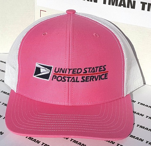 USPS POSTAL SNAPBACK PINK & WHITE MESH HAT WITH POSTAL LOGO EMBROIDERED