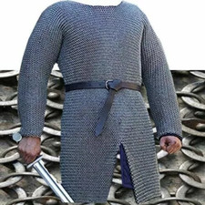 9 mm Round Riveted Chainmail Armor Hauberk Shirt XL Size LARP Reenactment