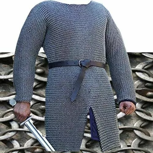 9 mm Round Riveted Chainmail Armor Hauberk Shirt XL Size LARP Reenactment - Picture 1 of 2