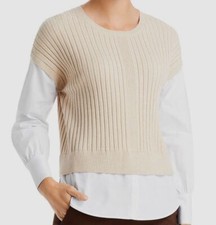  78 T Tahari Women's Beige White Layered Look Sweater Size M