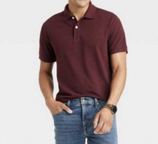 Goodfellow Mens Standard Fit Polo Shirt S Pomegranate Maroon Short Sleeve NWT