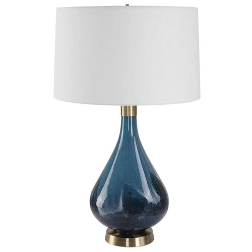 Uttermost Riviera Coastal Steel Glass Table Lamp in Sapphire Blue/Antique Brass - Picture 3 of 7